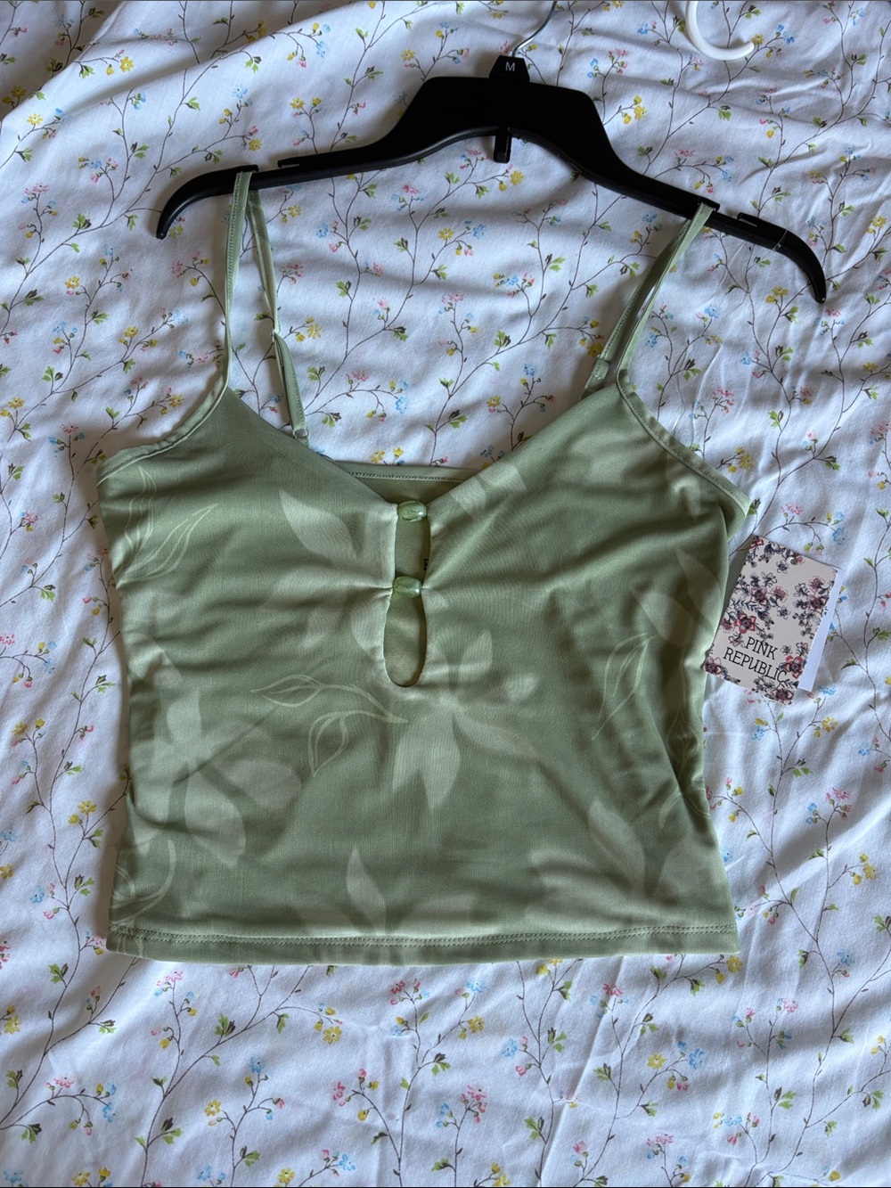 Pink Republic Olive Green Floral-Print Cami Tank NWT